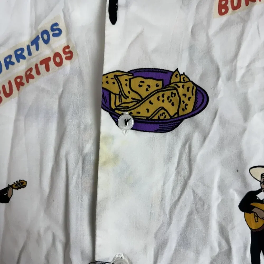 RVCA Hot Fudge Shirt Mens Large White Burritos Taqueria Short Sleeve Button Up - Picture 5 of 13